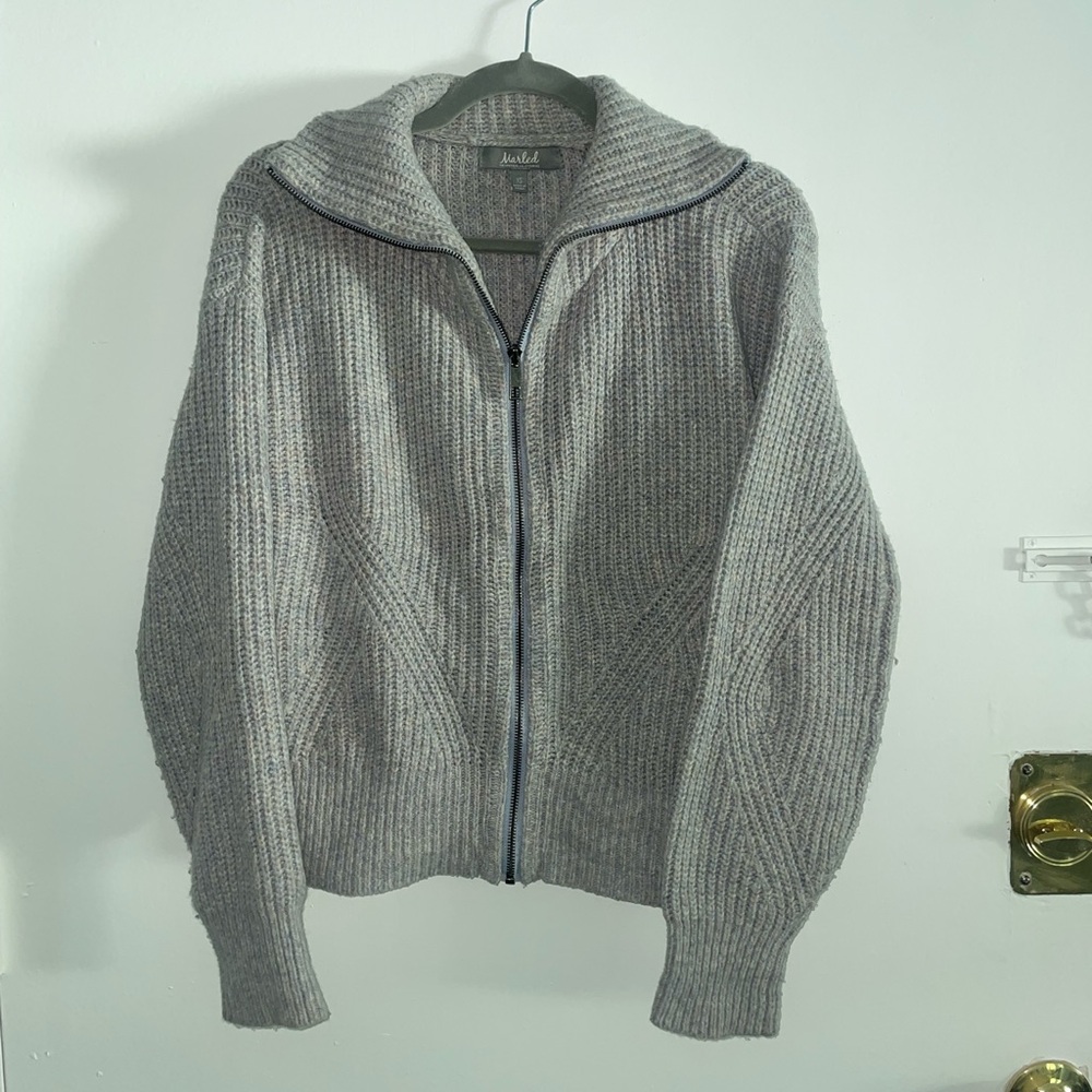Marled Purple-Gray Zip-Up Sweater